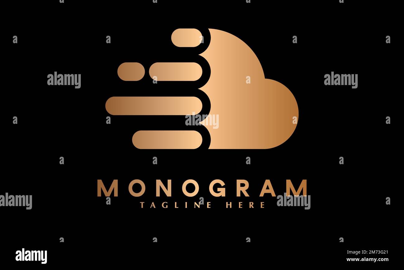 Modello monogramma vettoriale logo della tecnologia cloud ad alta velocità Illustrazione Vettoriale