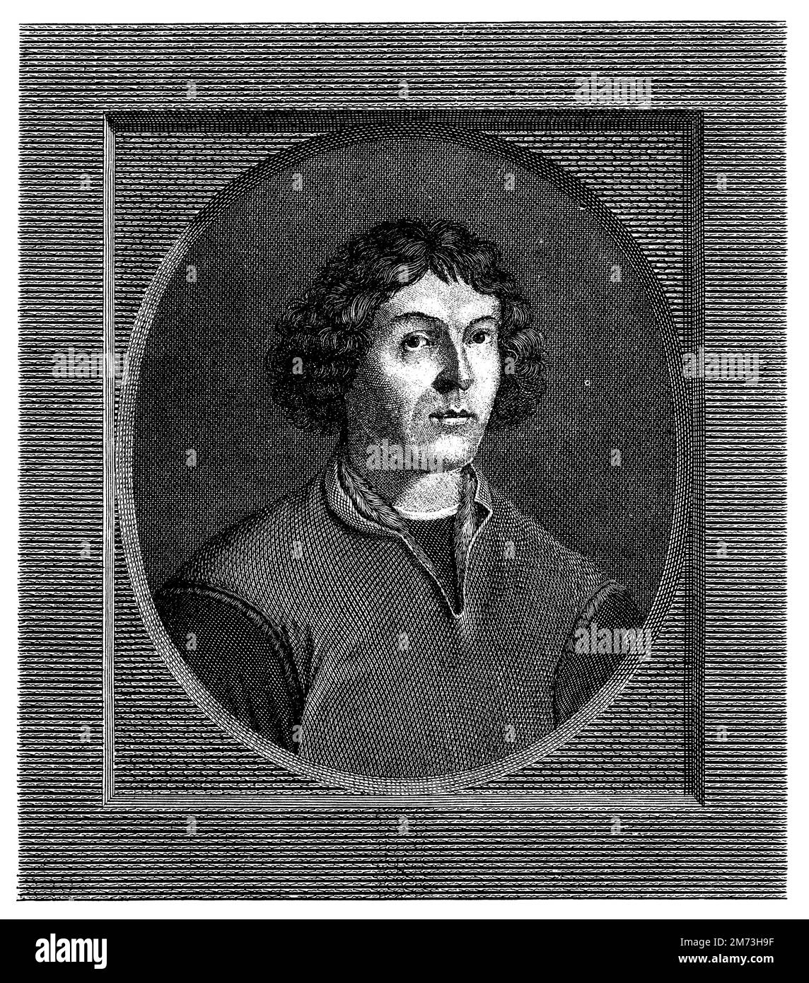Nicolaus Copernico (1473-1543), matematico e astronomo polacco. Dopo un'incisione di R. Dandeleau, , Dandeleau, Nicolas (ca. 1749-1820) [Kupferstecher] (libro di immagini, 1881), Nikolaus Kopernikus (1473-1543), Polnischer Astronom, Mathematiker, Preußischer Politiker und Kirchenfunktionär der Renaissance. Nach einem Kupferstich von N. Dandeleau, Nicolas Copernic (1473-1543), médecin et astronome polonais. D'après une gravure sur cuivre de R. Dandeleau Foto Stock