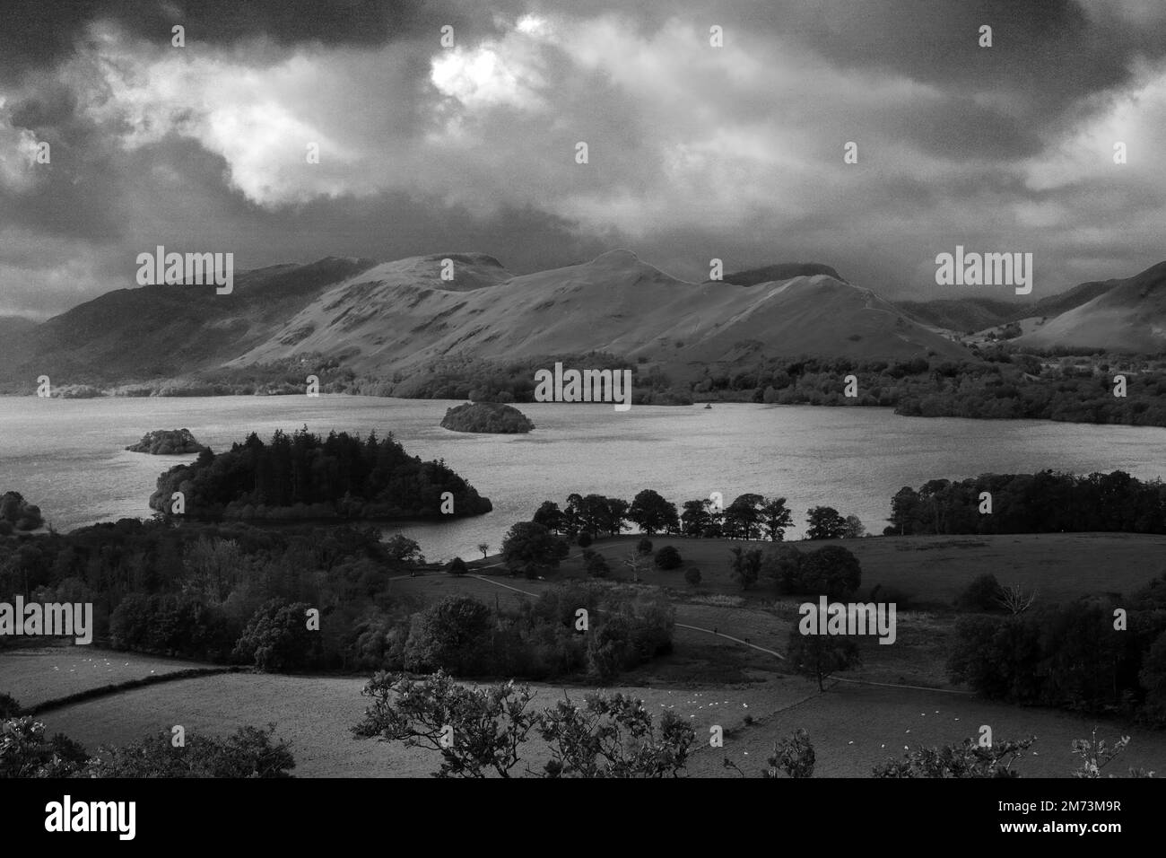 Vista su Cat Bells Fell da Castlehead è caduto sopra Derwentwater, Keswick città, Cumbria, Lake District National Park, Inghilterra, UK Cat Bells Fell è su Foto Stock