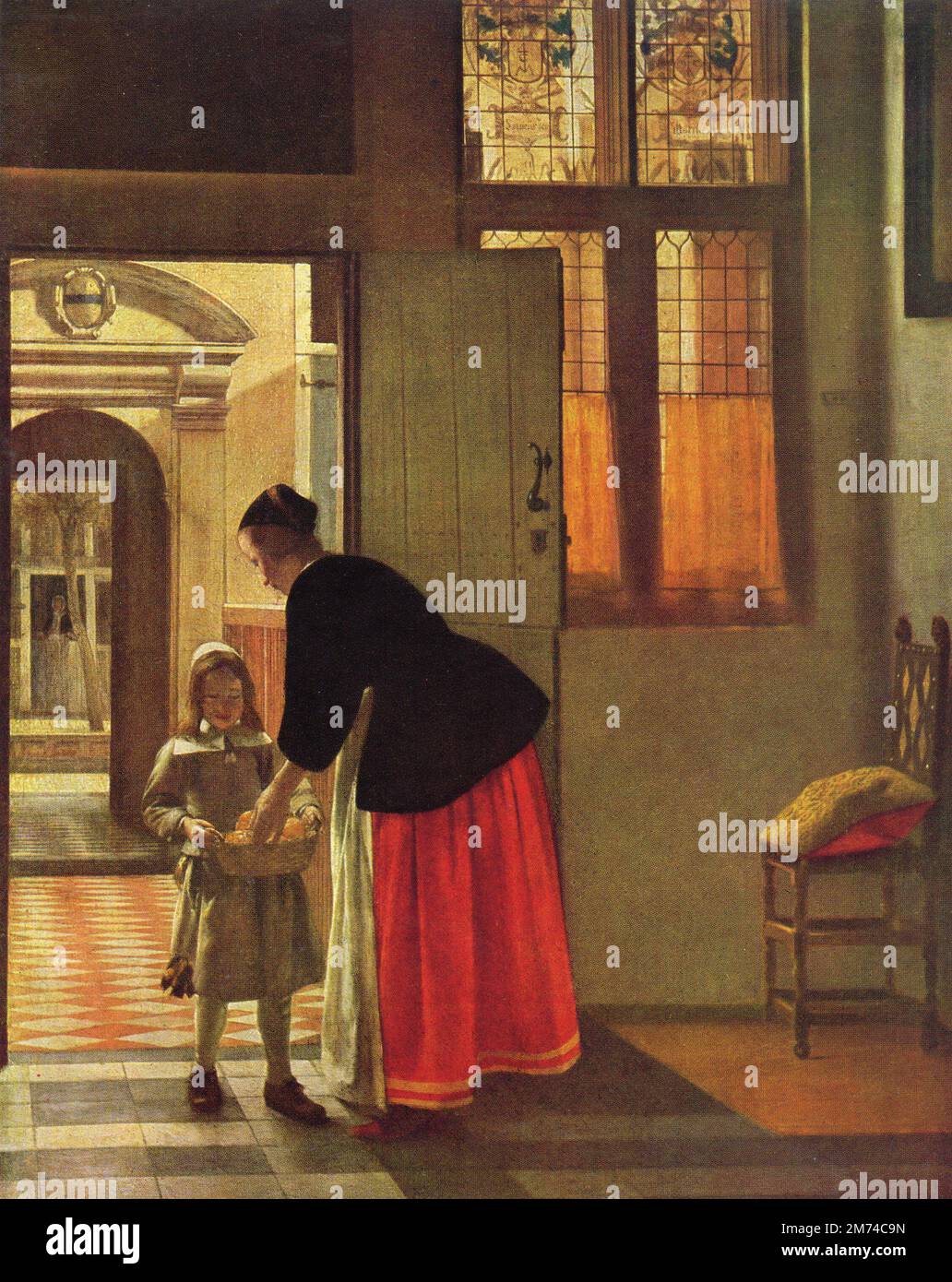 Ragazzo che porta melagrane di pietre de Hooch; olio su tela; Scuola olandese; 17th ° secolo. Foto Stock