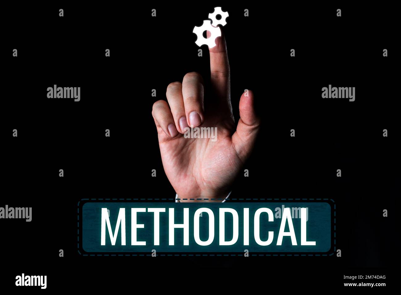 Scrittura a mano segno metodico. Panoramica aziendale sistema di metodi utilizzati in uno studio o in un'attività fasi da seguire Foto Stock