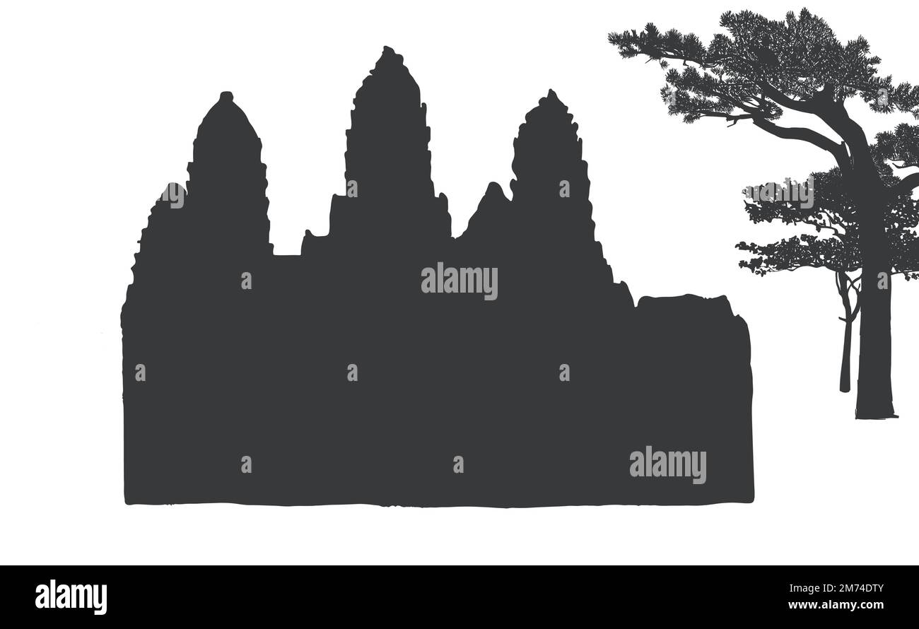 Il design vettoriale della silhouette del tempio di Angkor Wat Illustrazione Vettoriale