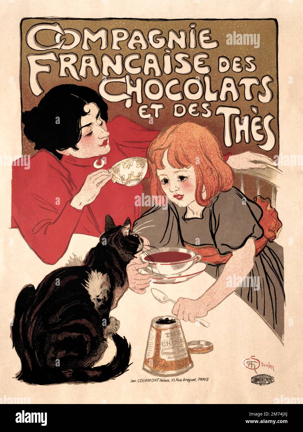 Cioccolato cacao pubblicità mostrando un'era vittoriana, Cocoa drink. Circa 1885 Foto Stock