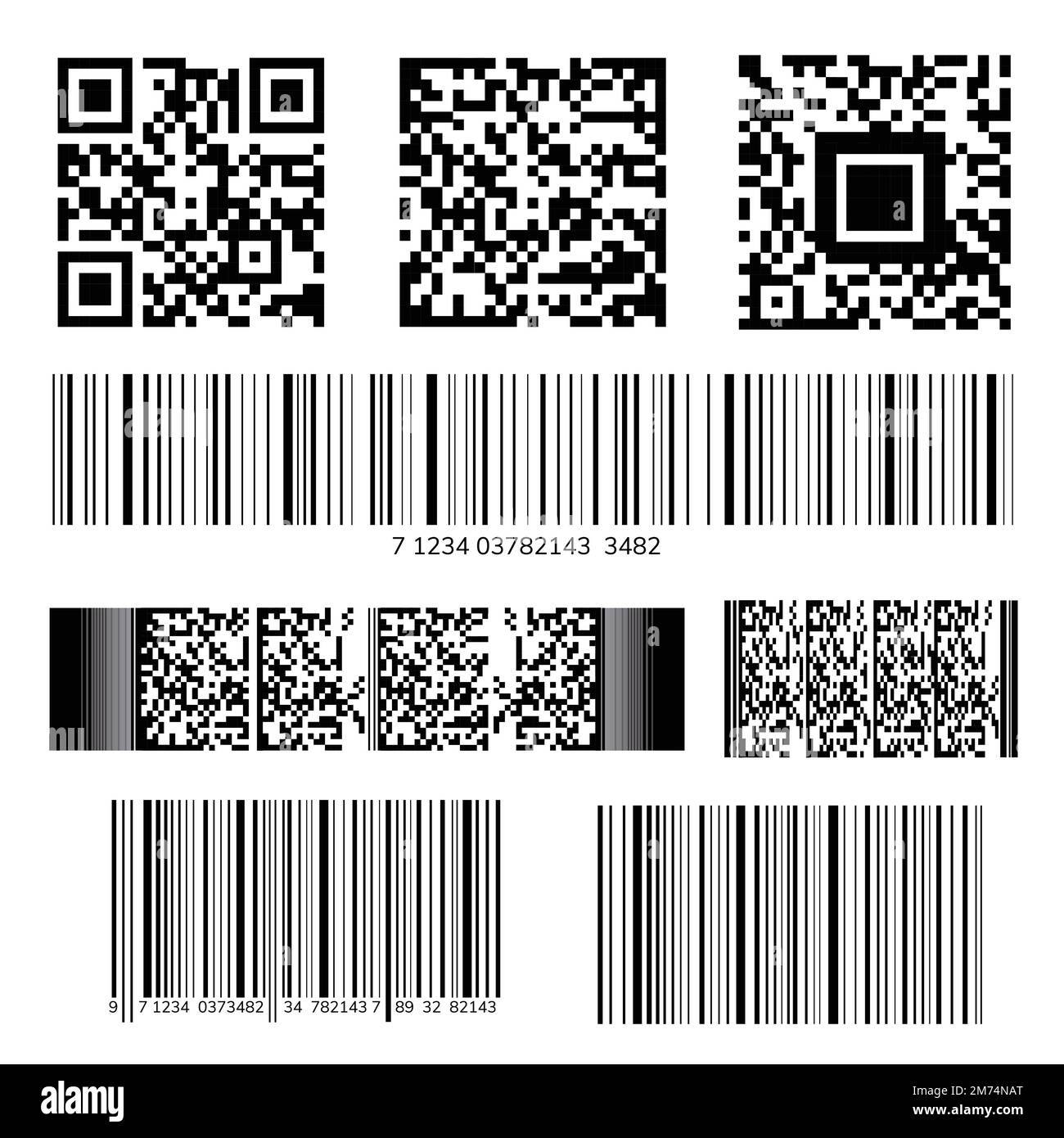 Codice a barre e vettore codice QR impostati Illustrazione Vettoriale