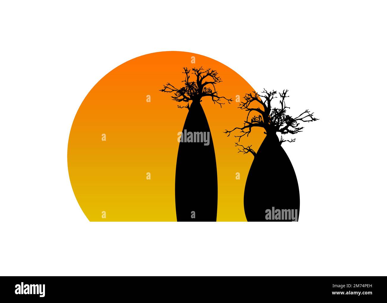 Boab o Baobab Tree Set alberi vettoriali silhouette logo concetto icona, illustrazione segno isolato su sfondo tramonto Illustrazione Vettoriale