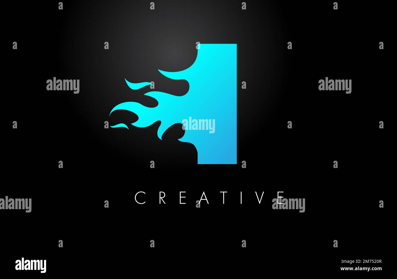 Blue Fire Blue lettera Flame Logo Design. Vettore del concetto di scritta con logo Fire. Illustrazione Vettoriale