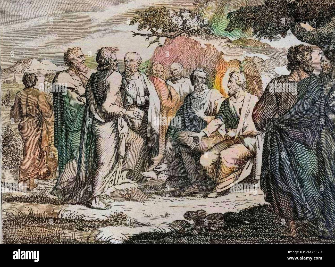 La Bibbia par le Sieur de Royaumont, Antico Testamento : Les douze Petets Prophetes. Les autres douze Profetes, qu'on appelle d'ordinaire les petits Prophetes, parce qu'ils ont laisse peu d'ecrits. Gravure de 1811 - la Bibbia di Royaumont, Antico Testamento : i dodici profeti piccoli. Gli altri dodici Profeti, di solito chiamati i piccoli Profeti, perché hanno lasciato pochi scritti. Incisione - colorazione successiva Foto Stock