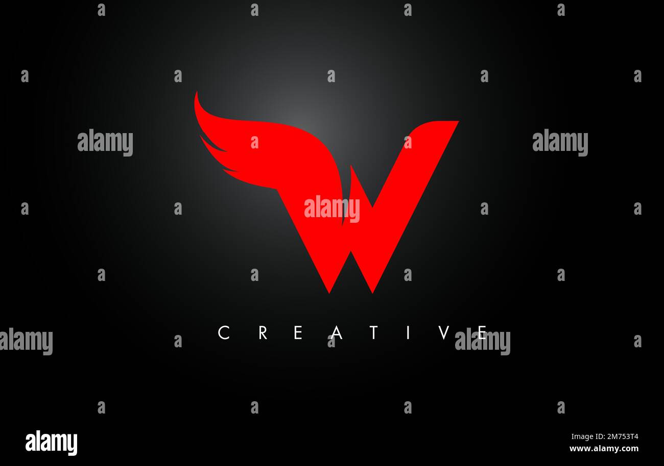 Icona Red W Letter Wings Logo Design. Logo Flying Wing Letter con concetto Creative Black Wing. Illustrazione Vettoriale