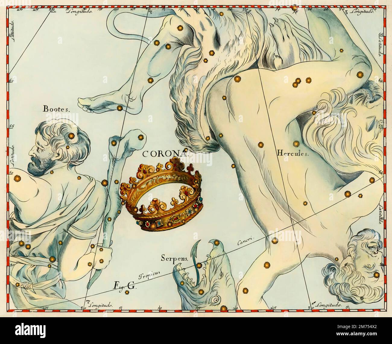 Costellazione boreale corona della Corona settentrionale, Prodromus Astronomiae, di Johannes Hevelius, 1690 Foto Stock