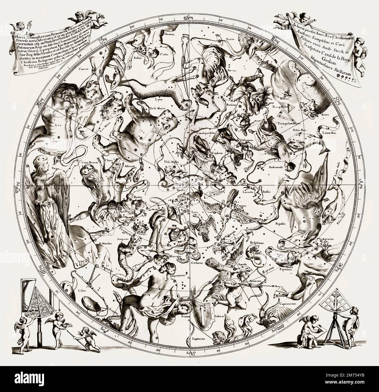 Firmamentum Sobiescianum, uranografia siva, Prodromus Astronomiae, di Johannes Hevelius, 1690 Foto Stock