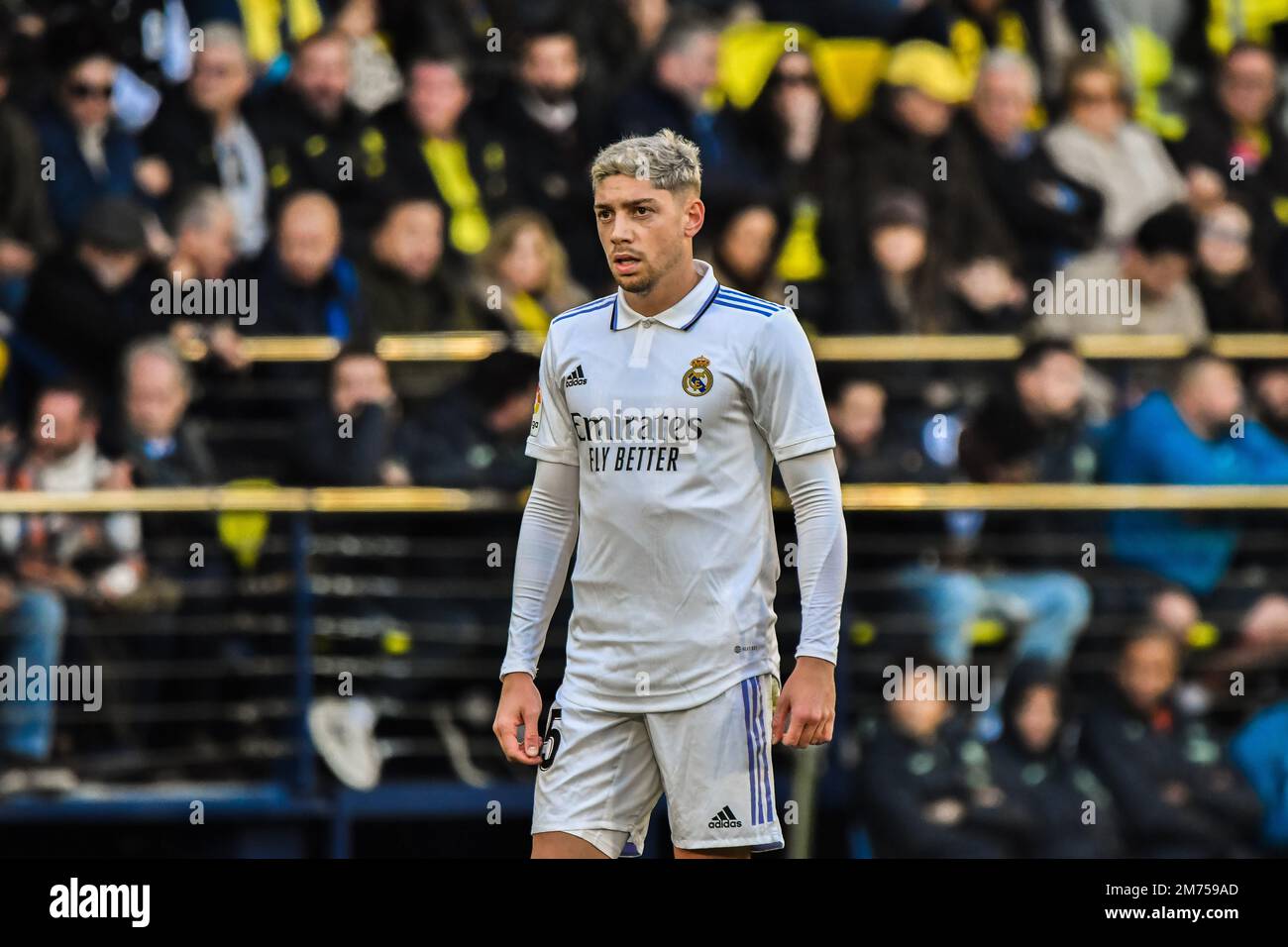 VILLARREAL, SPAGNA - 7 GENNAIO: Fede Valverde del Real Madrid CF Focus durante la partita tra Villarreal CF e Real Madrid CF della Liga Santander il 7 gennaio 2023 a Estadi de la Ceramica a Villarreal, Spagna. (Foto di Samuel Carreño/ PX Images) Credit: PX Images/Alamy Live News Foto Stock