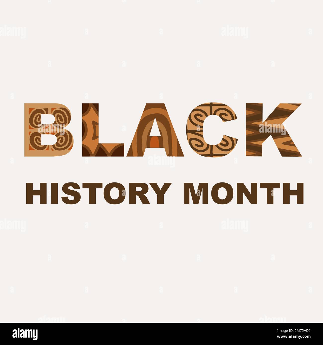 Testo nero del mese storico su sfondo bianco. Word Black decorato con motivi etnici disegnati a mano Illustrazione Vettoriale