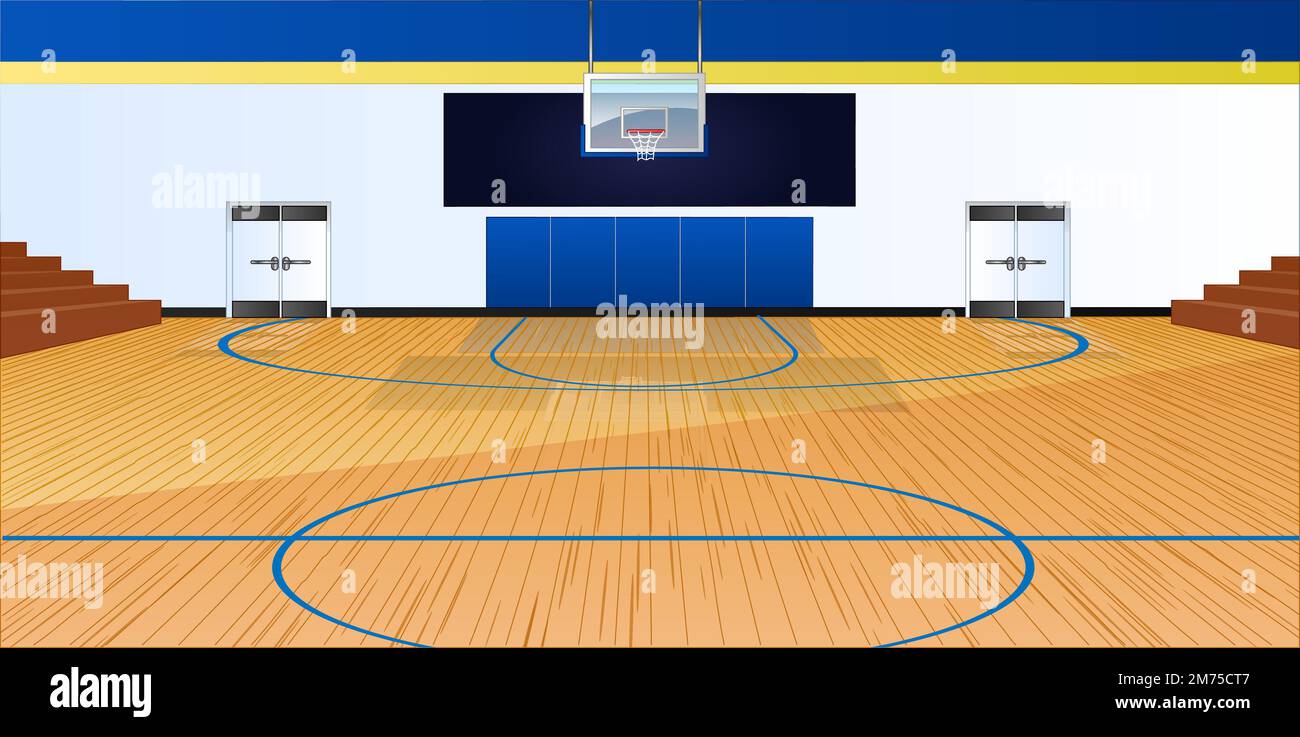 Campo da pallacanestro al coperto sfondo scena. Illustrazione vettoriale Illustrazione Vettoriale