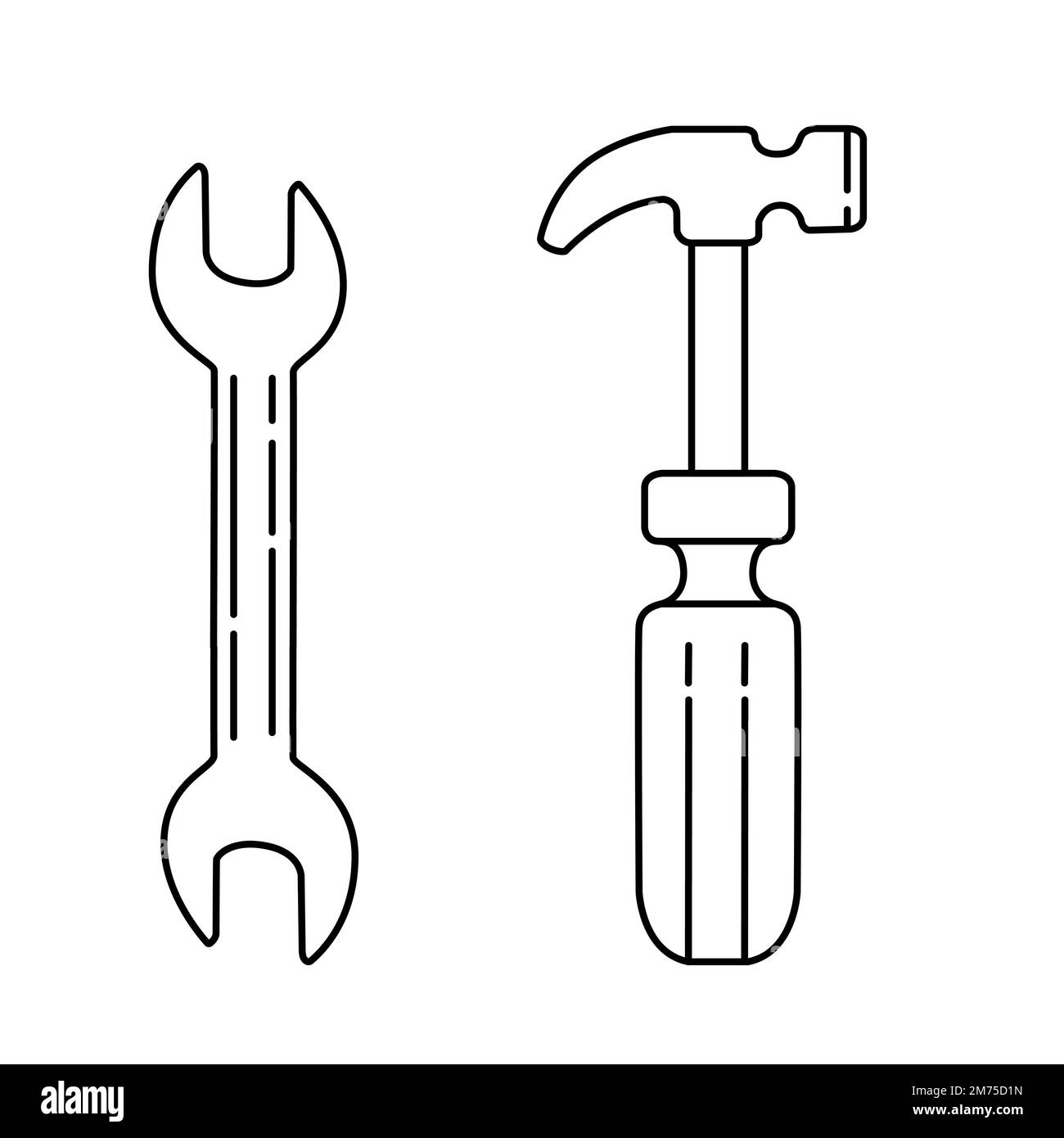Disegno vettoriale con profilo a chiave e martello su sfondo bianco Illustrazione Vettoriale