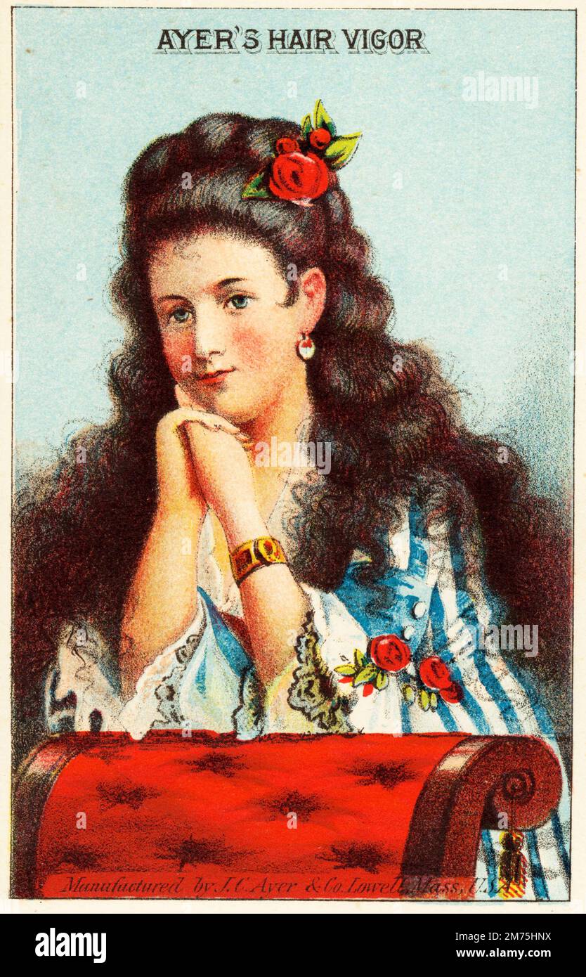 Pubblicità per Ayer's Hair Vigor tonic, circa 1900 Foto Stock