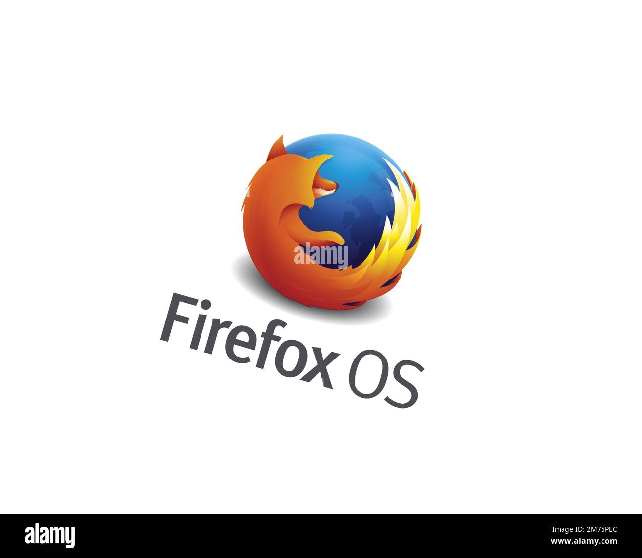 Firefox OS, logo ruotato, sfondo bianco B Foto Stock