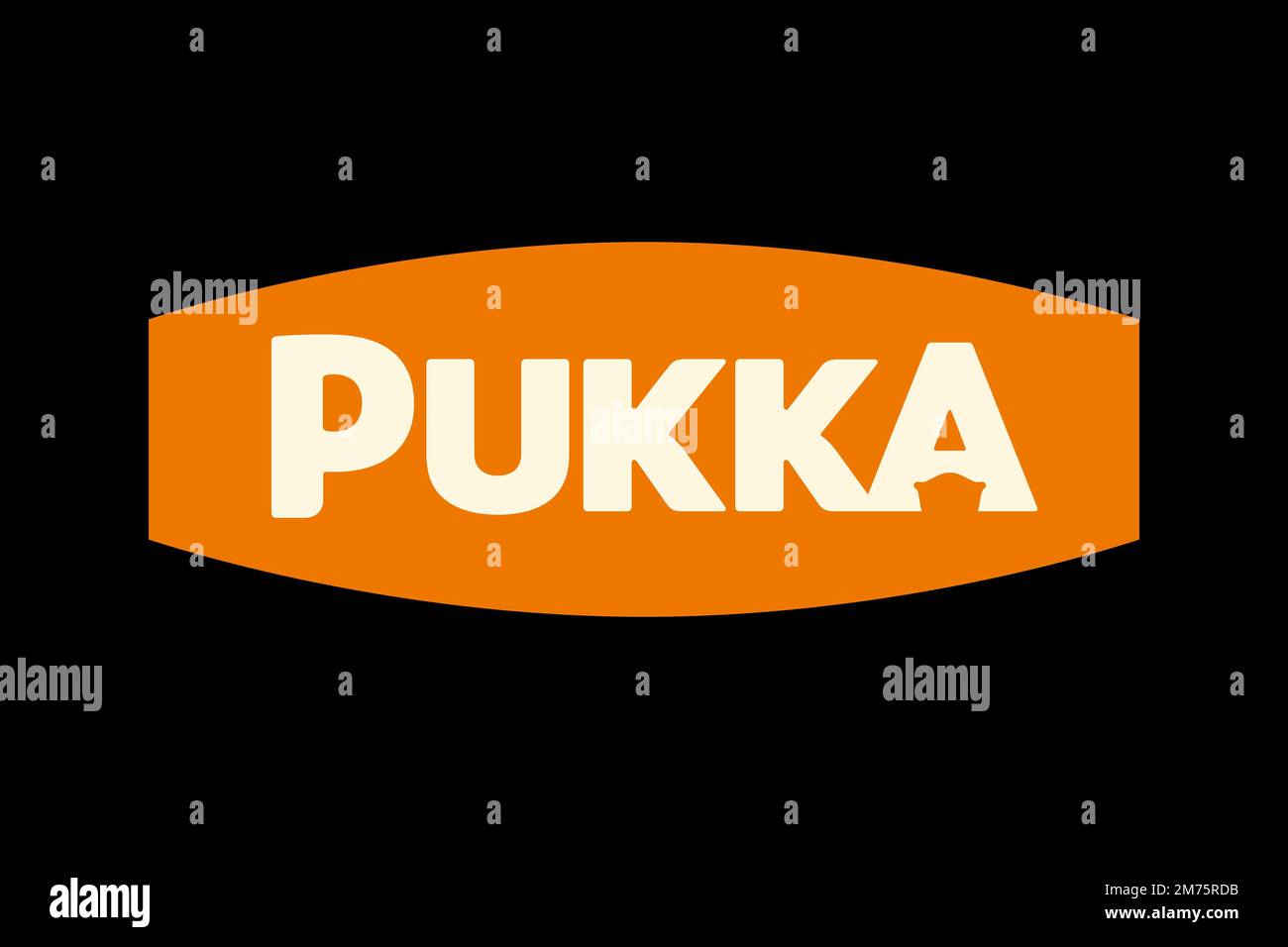 Pukka torte, logo, sfondo nero Foto Stock