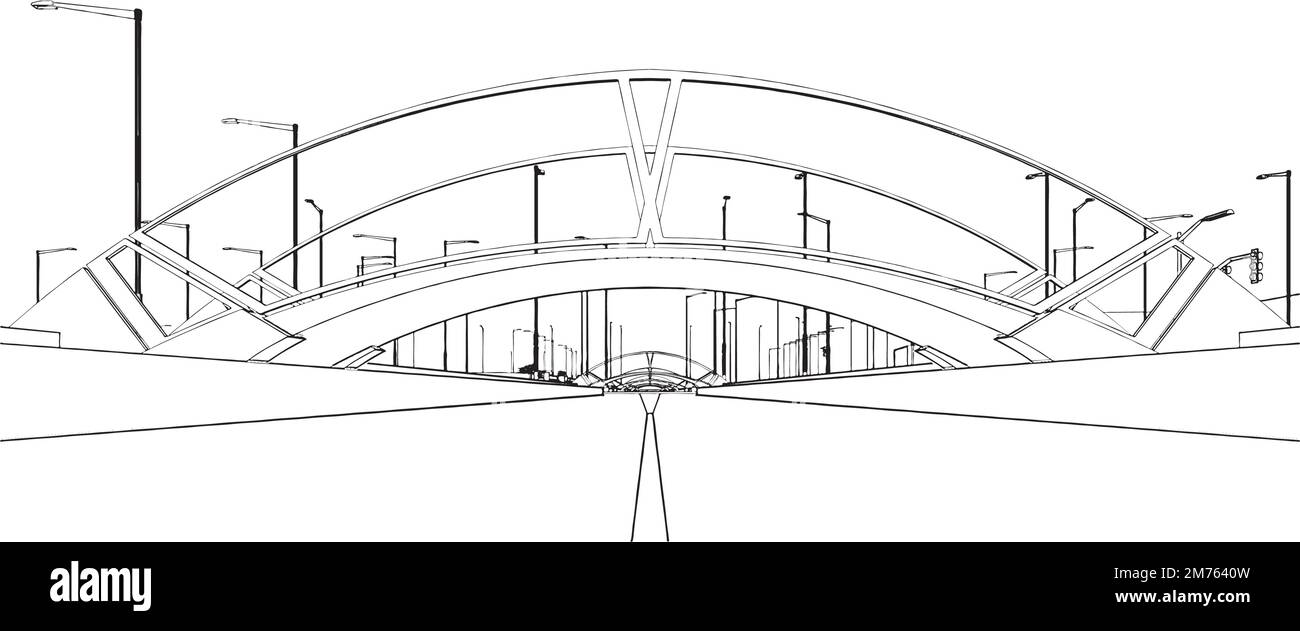 Vista della città moderna dal Canal Vector Illustrazione Vettoriale