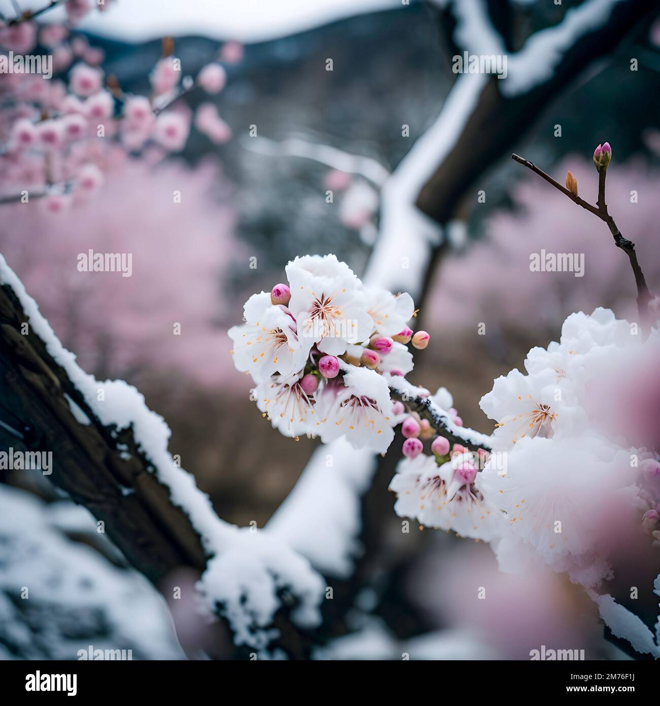 Fuoco selettivo dei rami bei dei fiori rosa del ciliegio sull'albero sotto il cielo blu, i fiori di Sakura bei nel parco, struttura di modello di Flora Foto Stock