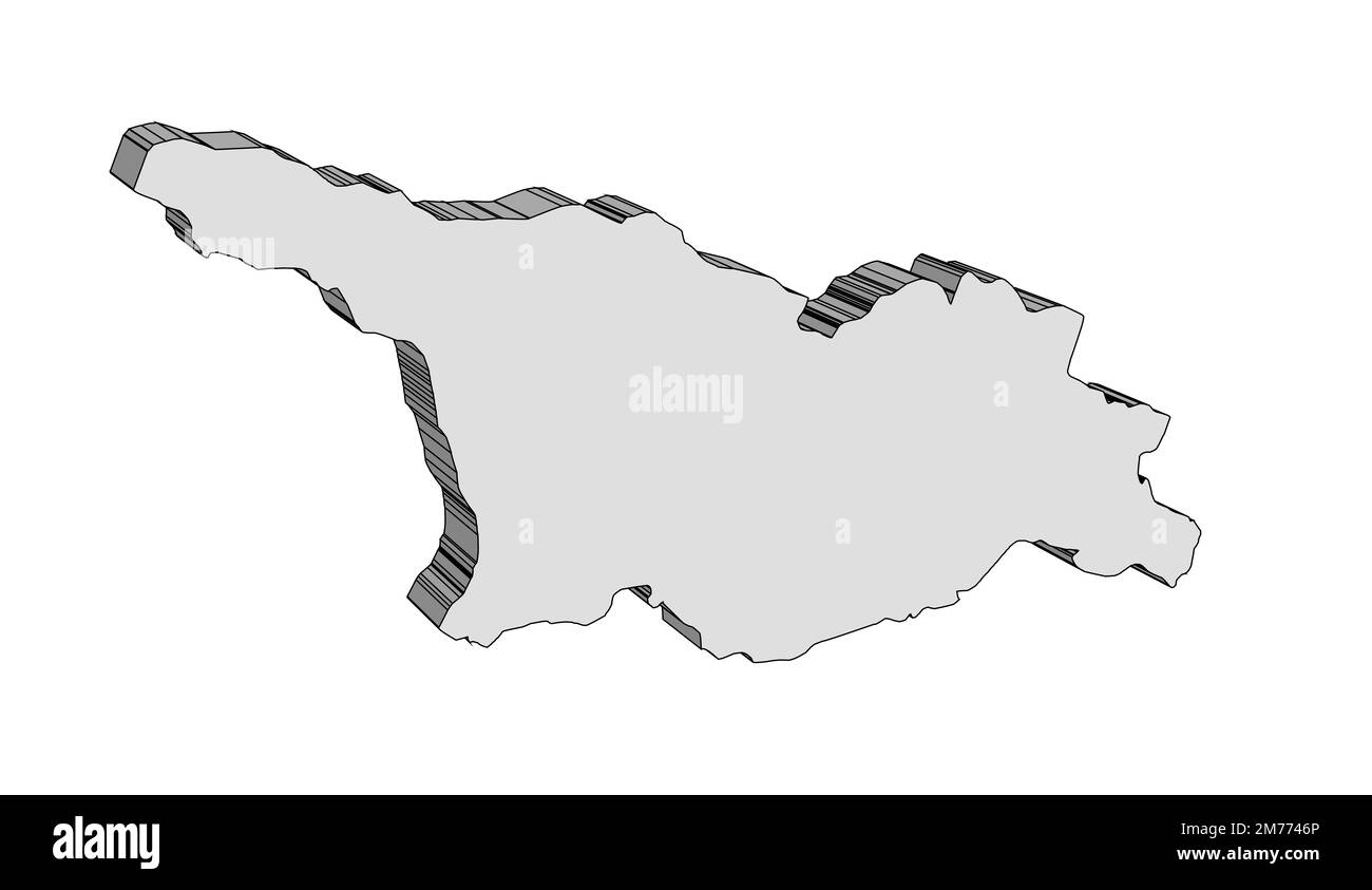 Contorno 3D mappa di silhouette del paese dell'Europa orientale della Georgia isolata su uno sfondo bianco Foto Stock