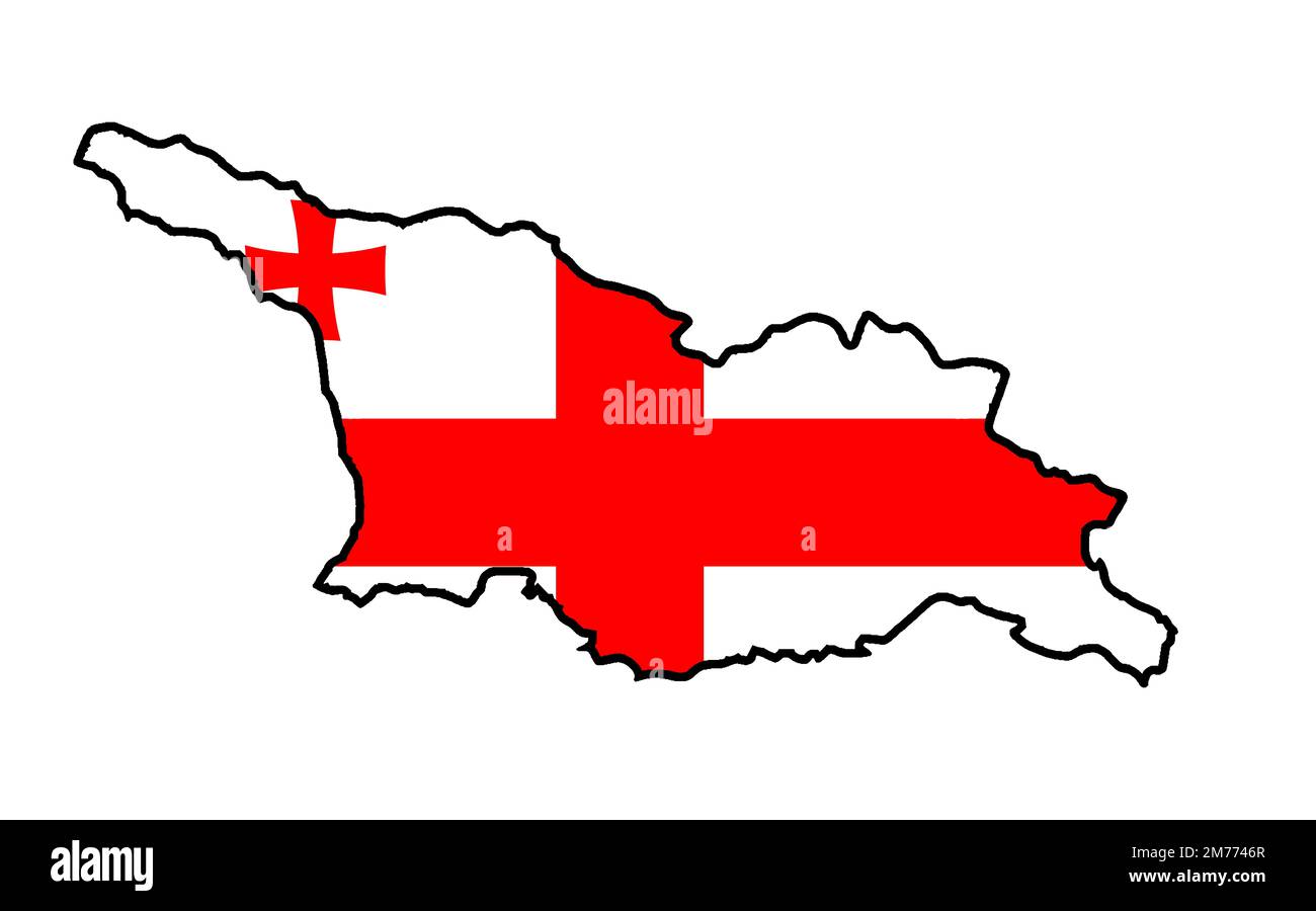Contorno silhouette mappa della bandiera del paese dell'Europa orientale della Georgia isolata su uno sfondo bianco Foto Stock