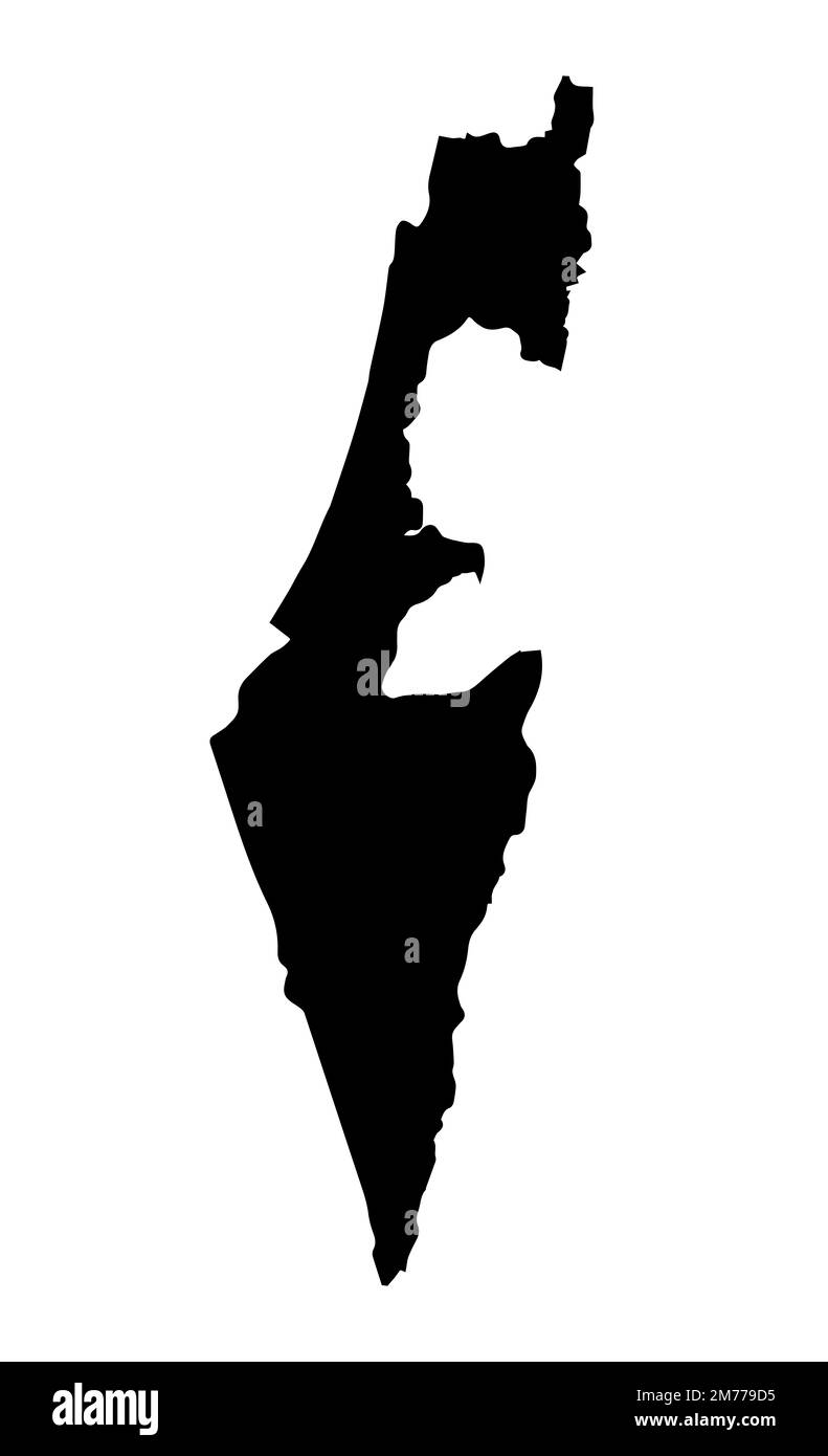 Una mappa di israele con una silhouette nera Foto Stock