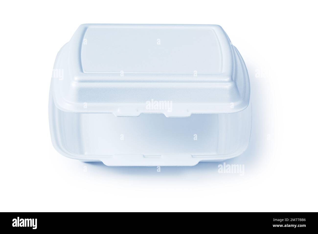 Contenitore per alimenti in schiuma di polistirene aperto isolato su bianco Foto Stock