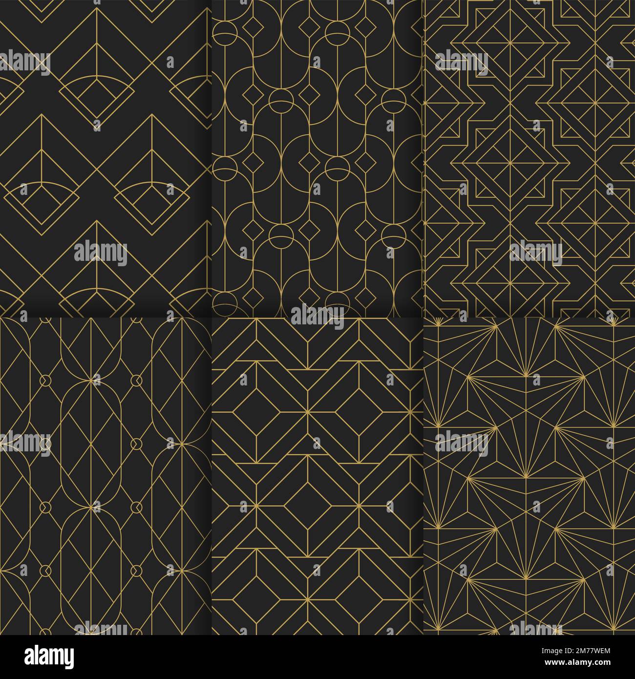 Motivi geometrici dorati senza giunture su sfondo nero Illustrazione Vettoriale