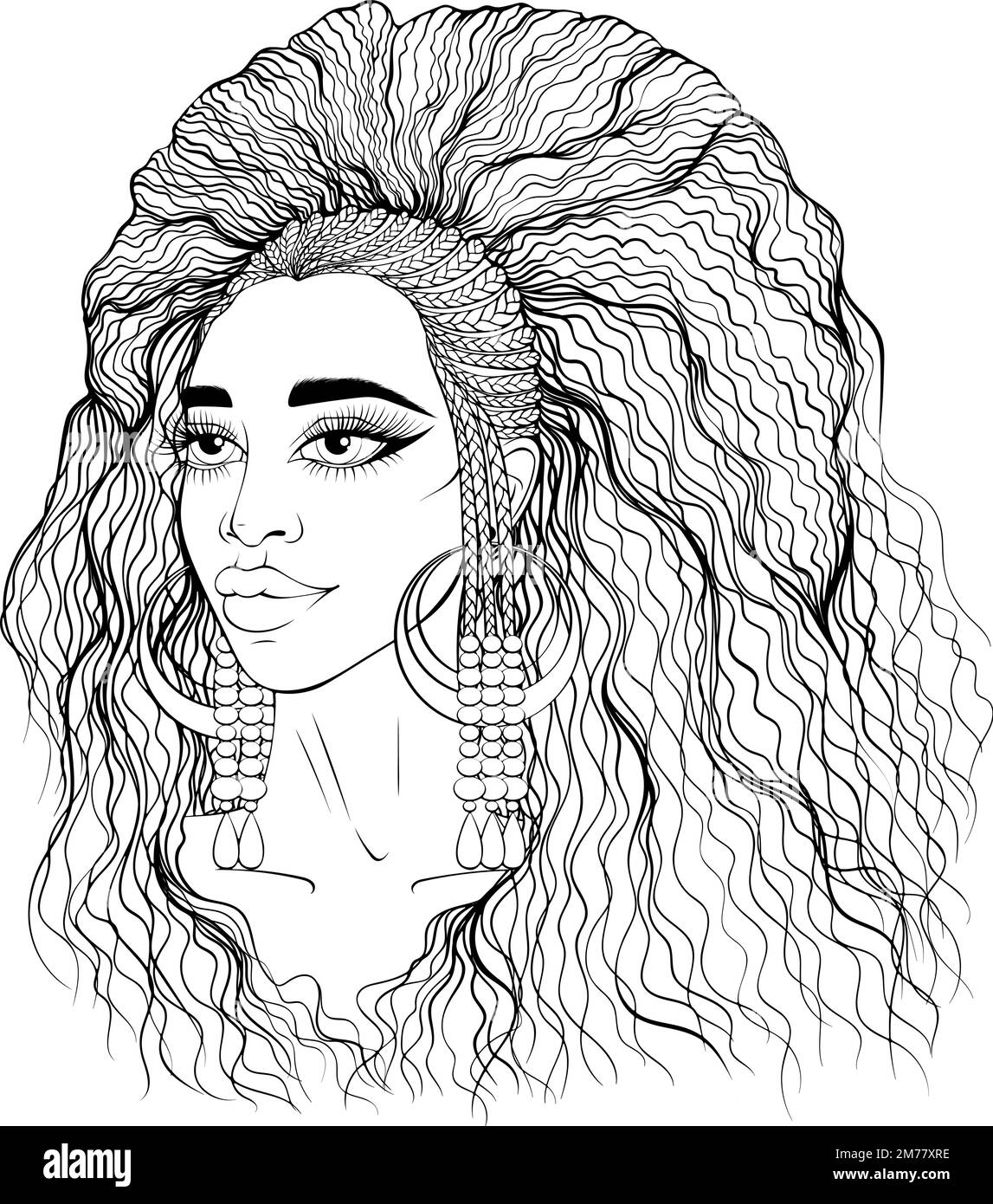 Ritratto di ragazza afroamericana con capelli lunghi Illustrazione Vettoriale