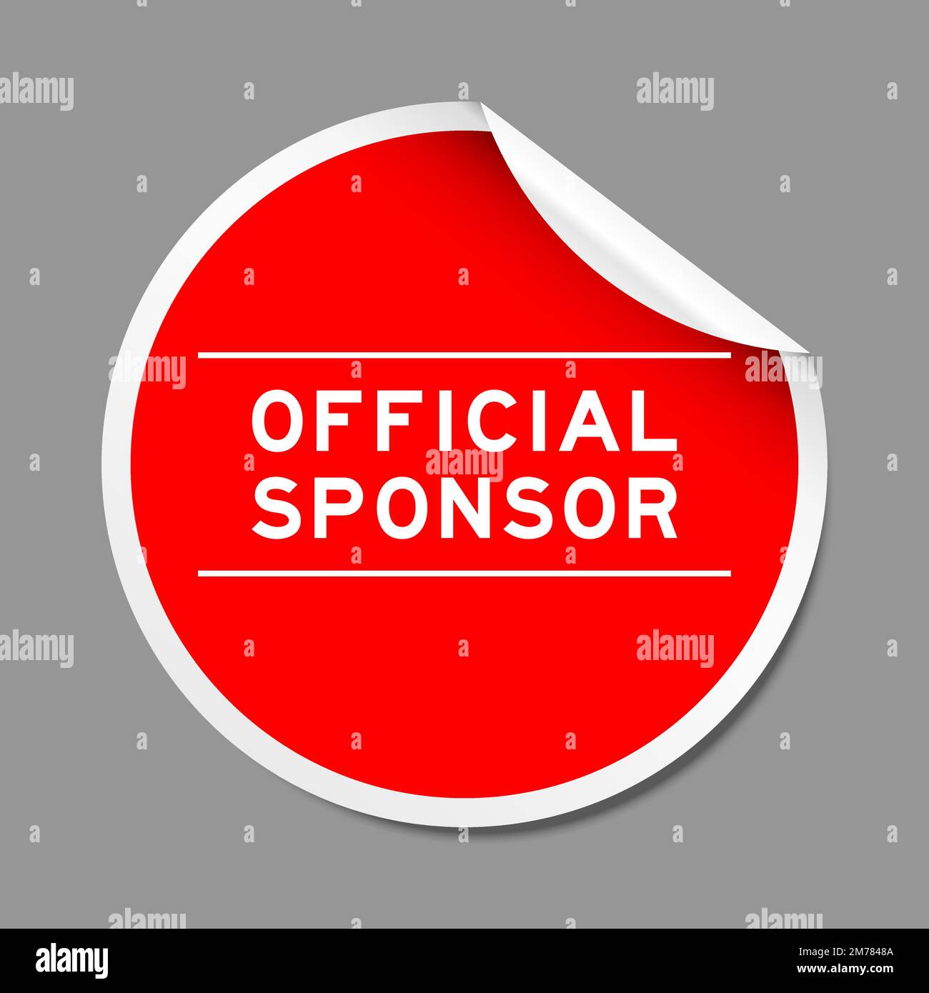 Etichetta adesiva a strappo di colore rosso con parola sponsor ufficiale su sfondo grigio Illustrazione Vettoriale