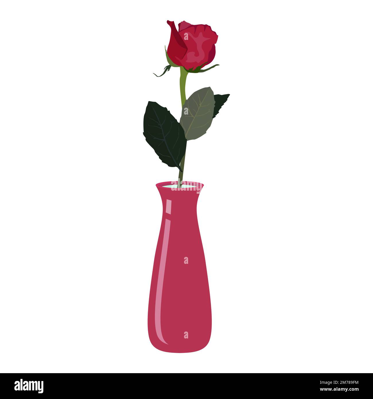 Rosa rossa singola in vaso, illustrazione vettoriale Illustrazione Vettoriale