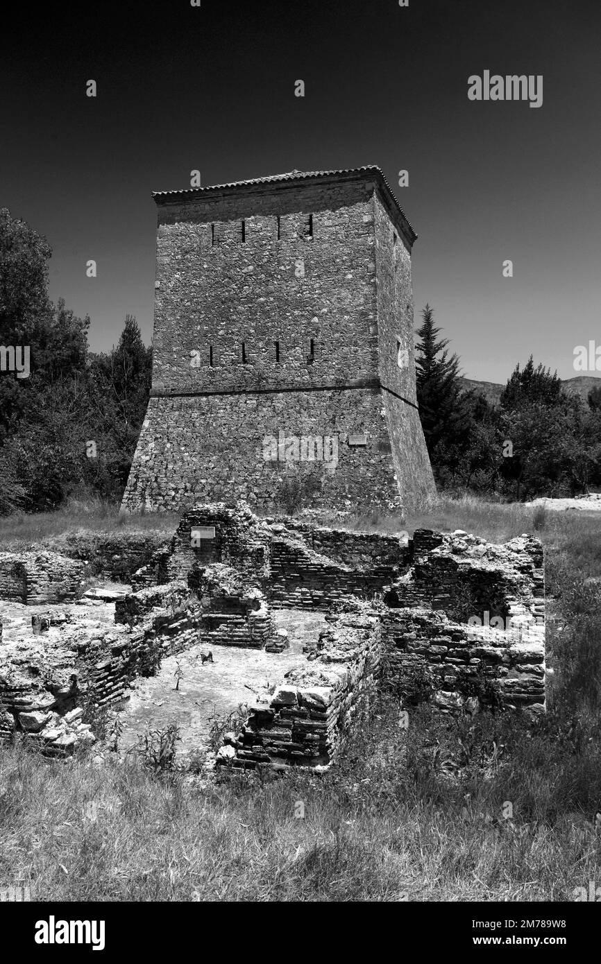 La Torre Veneziana, Butrint, Patrimonio Mondiale dell'UNESCO, Parco Nazionale di Butrint, quartiere Saranda, Albania Meridionale, Europa Foto Stock