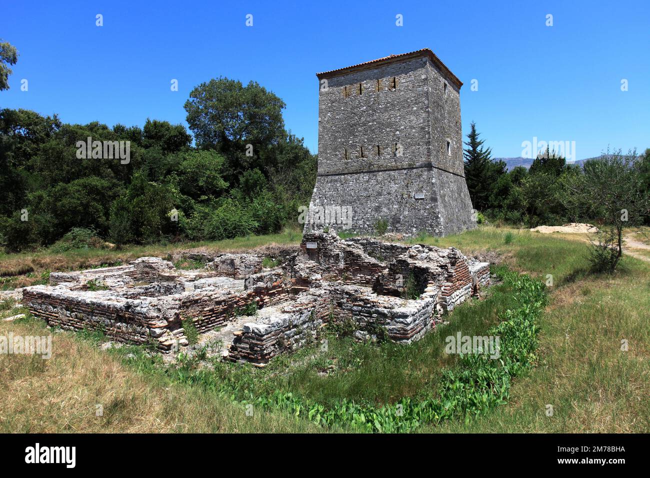 La Torre Veneziana, Butrint, Patrimonio Mondiale dell'UNESCO, Parco Nazionale di Butrint, quartiere Saranda, Albania Meridionale, Europa Foto Stock