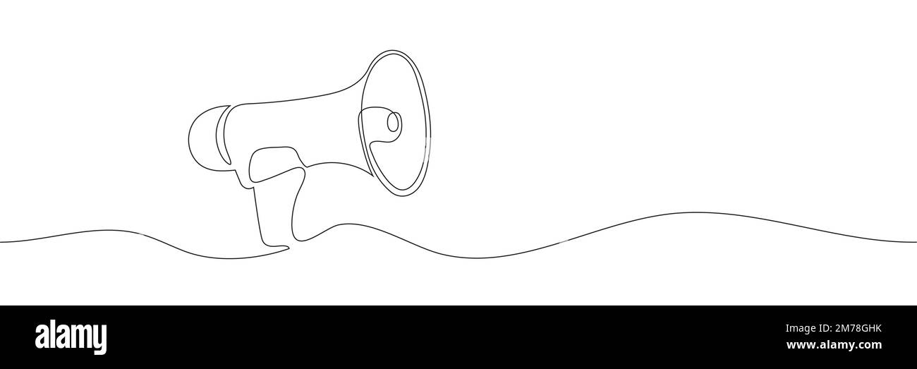 megafono disegnato in una linea su uno sfondo bianco Illustrazione Vettoriale