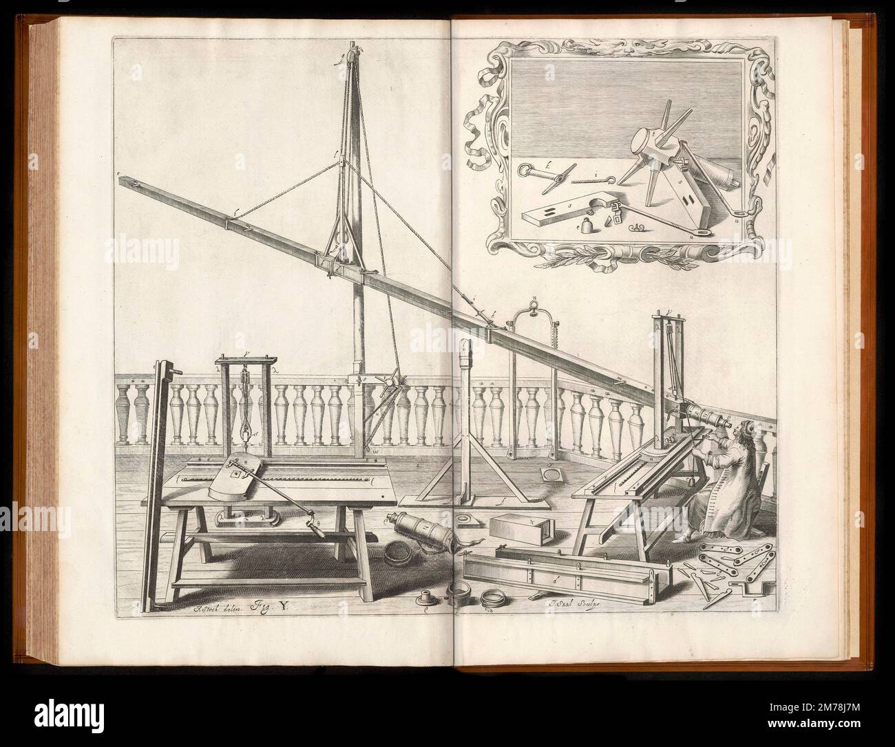 Cannocchiale a rifrazione astronomico Kepleriano, Machinae coelestis, 1673,  di Johannes Hevelius, Danzig Foto stock - Alamy