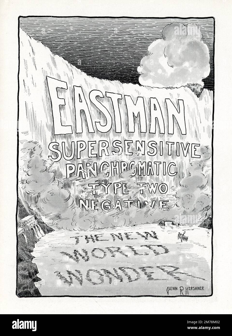 Cartoon di GLENN R. KERSHNER per il nuovo EASTMAN SUPERSENSIVE PANCHROMATIC DI TIPO DUE NEGATIVO dall'edizione di marzo 1931 della rivista THE INTERNATIONAL PHOTOGRAPHER (HOLLYWOOD) Volume 3 Number 2 Foto Stock