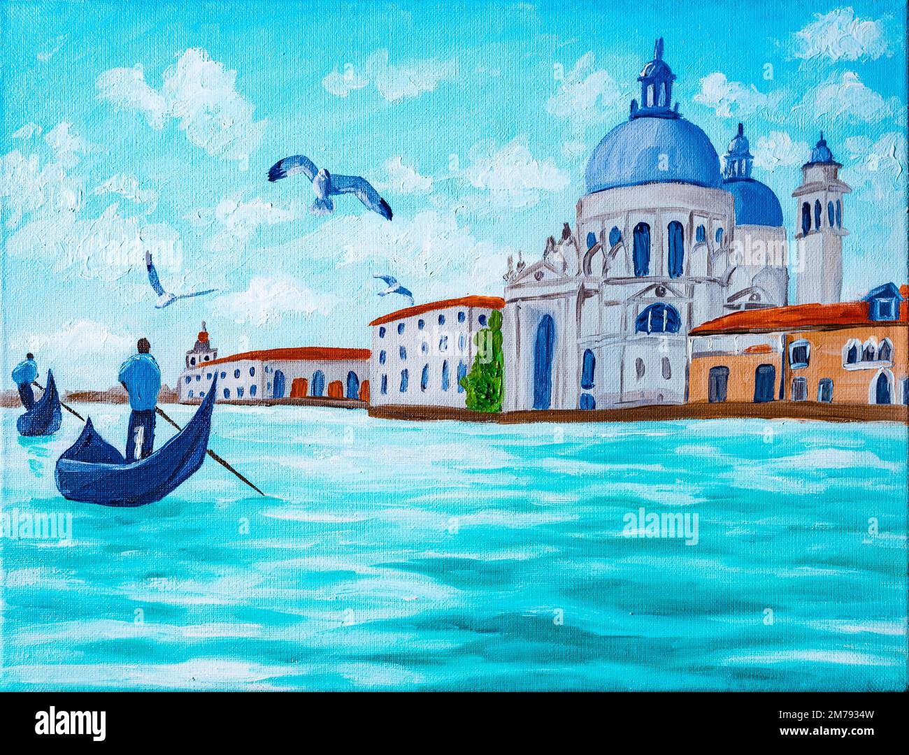 Dipinto ad olio sul Canal Grande di Venezia. Foto Stock