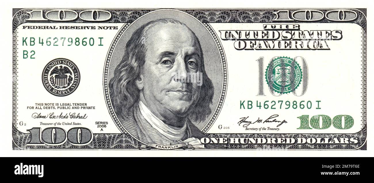 Una fattura del dollaro cento, nota del dollaro di 100, $100 Foto Stock