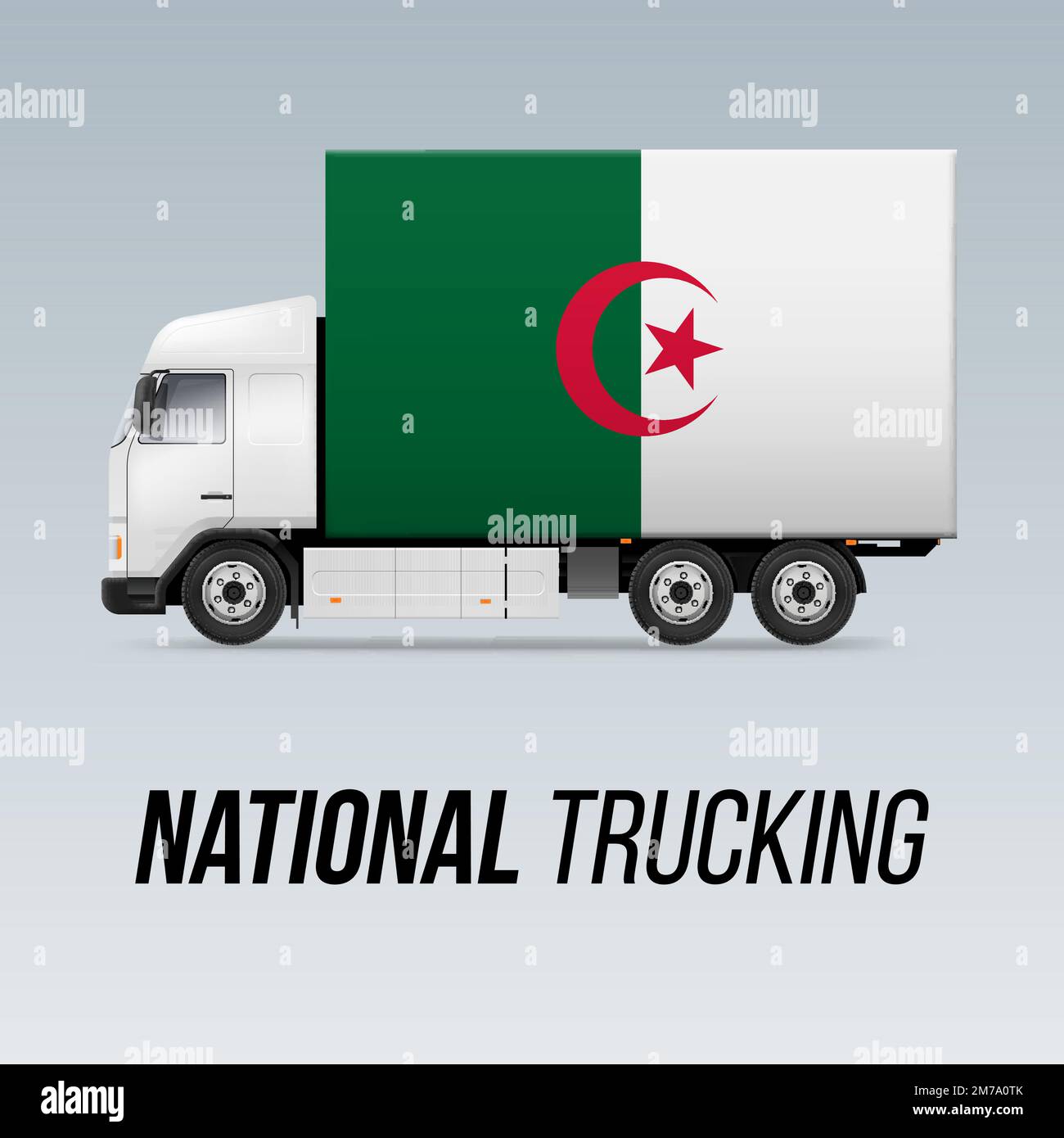 Simbolo del camion nazionale di consegna con bandiera di Algeria. Icona di Trucking nazionale e bandiera algerina Illustrazione Vettoriale