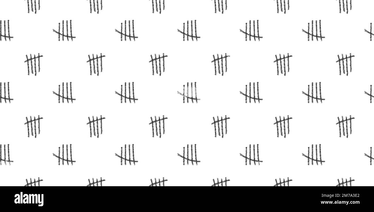 Il colore del carbone contrassegna il modello senza giunture. Sfondo dei simboli numero 5. Segni di conteggio del giorno sul muro della prigione. Carta da scrapbooking o da imballaggio, stampa in tessuto, design in tessuto. Disegno vettoriale a mano Illustrazione Vettoriale