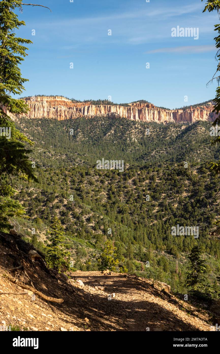Bordo del Bryce Canyon visto da Un sentiero lontano sotto di esso Foto Stock