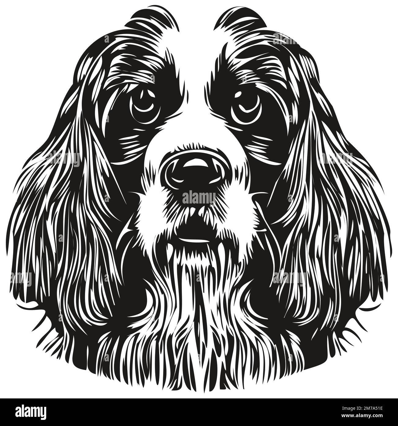 Spaniel inglese Springer cane disegno a mano illustrazione, bianco e nero vettore animali da compagnia logo linea arte Illustrazione Vettoriale