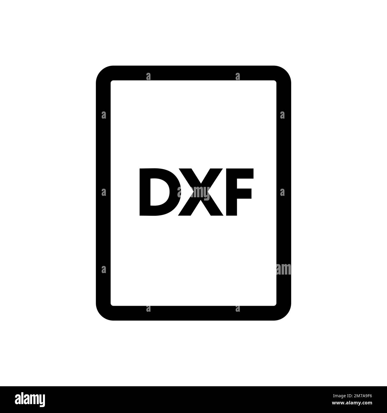 Icona del file DXF isolata su sfondo bianco. Icona sottile nera piatta sullo stile moderno. Simbolo lineare e tratto modificabile. Semplice e pixel per Illustrazione Vettoriale