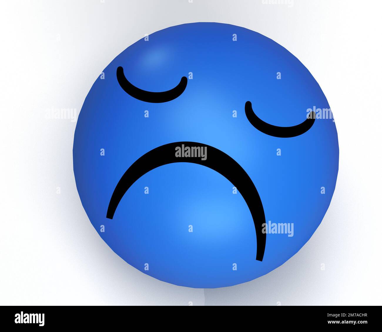 Cerchio rotondo palloncino icona faccia simbolo decorazione ornamento blu lunedi mattina sfondo carta parati copia spazio vuoto depressione tristezza infelice cupo Foto Stock