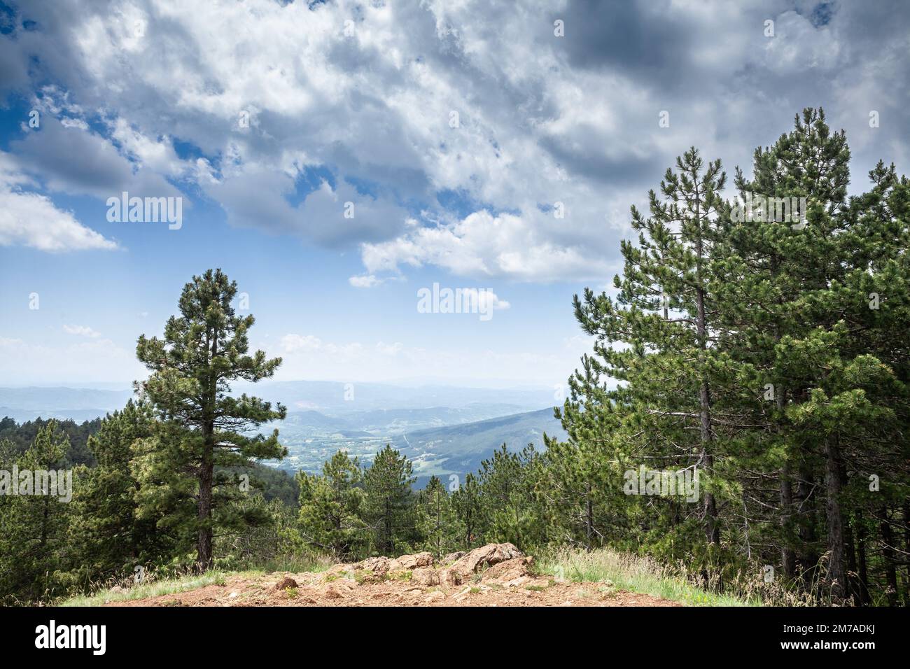 Foto di un panorama di Tometino polje e divcibare visto da un punto di vista. Divčibare è una località di montagna situata sul monte Maljen ( Foto Stock