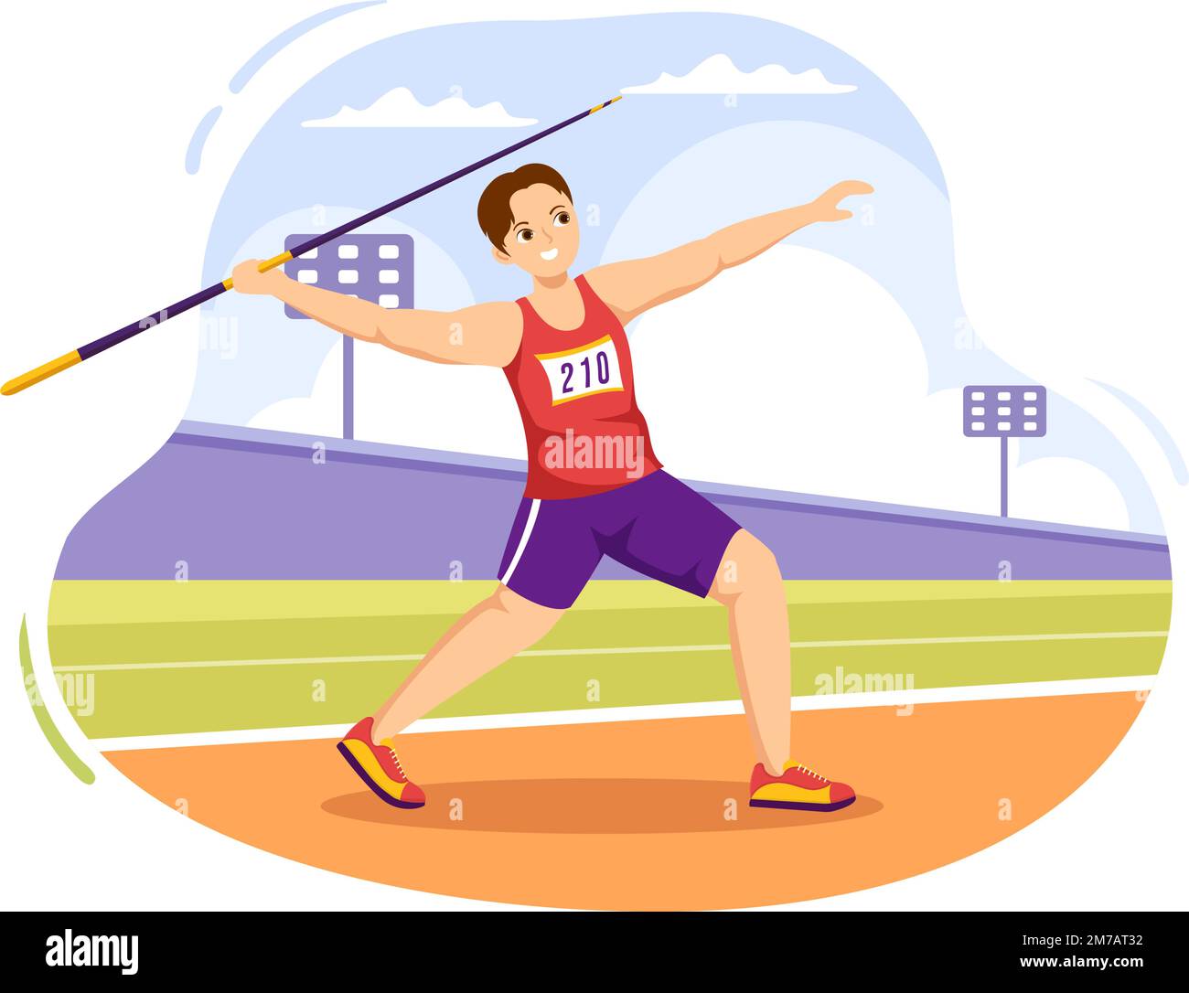 Javelin lancio atleta Illustrazione utilizzando un lungo strumento a forma di lancia per lanciare attività sportive piano Cartoon modello disegnato a mano Illustrazione Vettoriale Javelin lancio atleta Illustrazione utilizzando un lungo strumento a forma di lancia per lanciare attività sportive piano Cartoon modello disegnato a mano Illustrazione Vettoriale