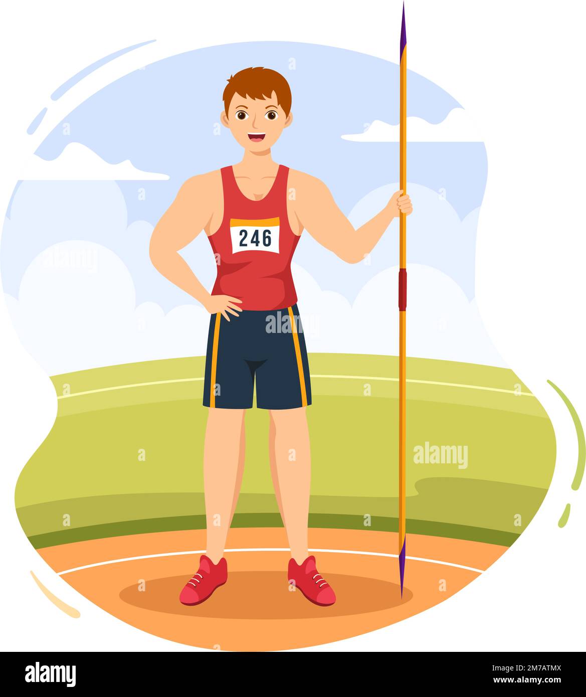 Javelin lancio atleta Illustrazione utilizzando un lungo strumento a forma di lancia per lanciare attività sportive piano Cartoon modello disegnato a mano Illustrazione Vettoriale Javelin lancio atleta Illustrazione utilizzando un lungo strumento a forma di lancia per lanciare attività sportive piano Cartoon modello disegnato a mano Illustrazione Vettoriale