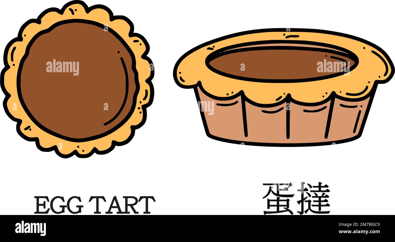 Traduzione dall'illustrazione del vettore della crostata d'uovo cinese. Dessert cinese di Capodanno in stile doodle. Illustrazione Vettoriale
