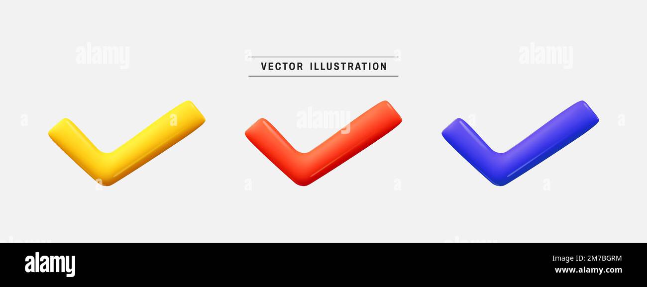 Segno di spunta colorato o segno di spunta 3D insieme di icone. raccolta di elementi di progettazione realistici. illustrazione vettoriale in stile cartoon minimal Illustrazione Vettoriale