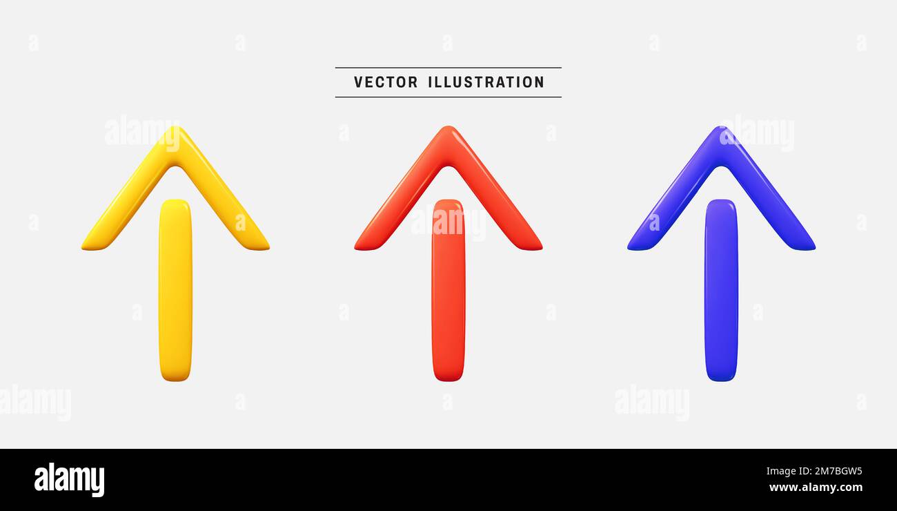 Set di icone frecce colorate 3D. raccolta di elementi di progettazione realistici. illustrazione vettoriale in stile cartoon minimal Illustrazione Vettoriale